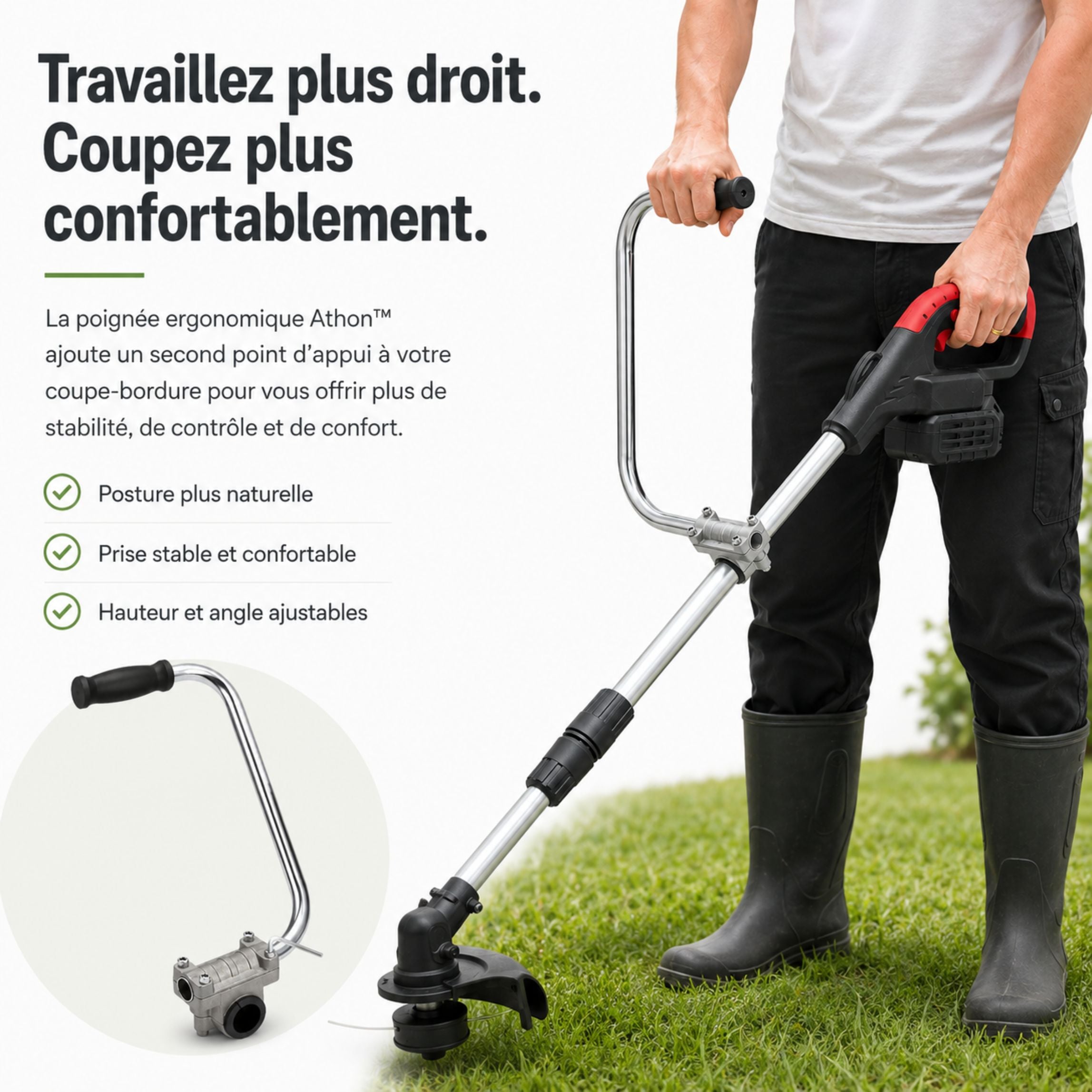 Athon™ – Poignée universelle, confortable et ajustable pour coupe-bordure.