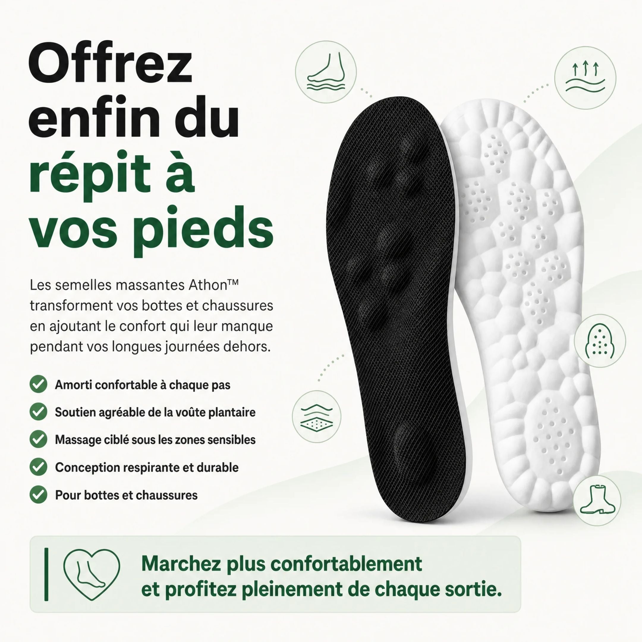 Athon™ – Semelles massantes pour chasse, pêche et randonnée