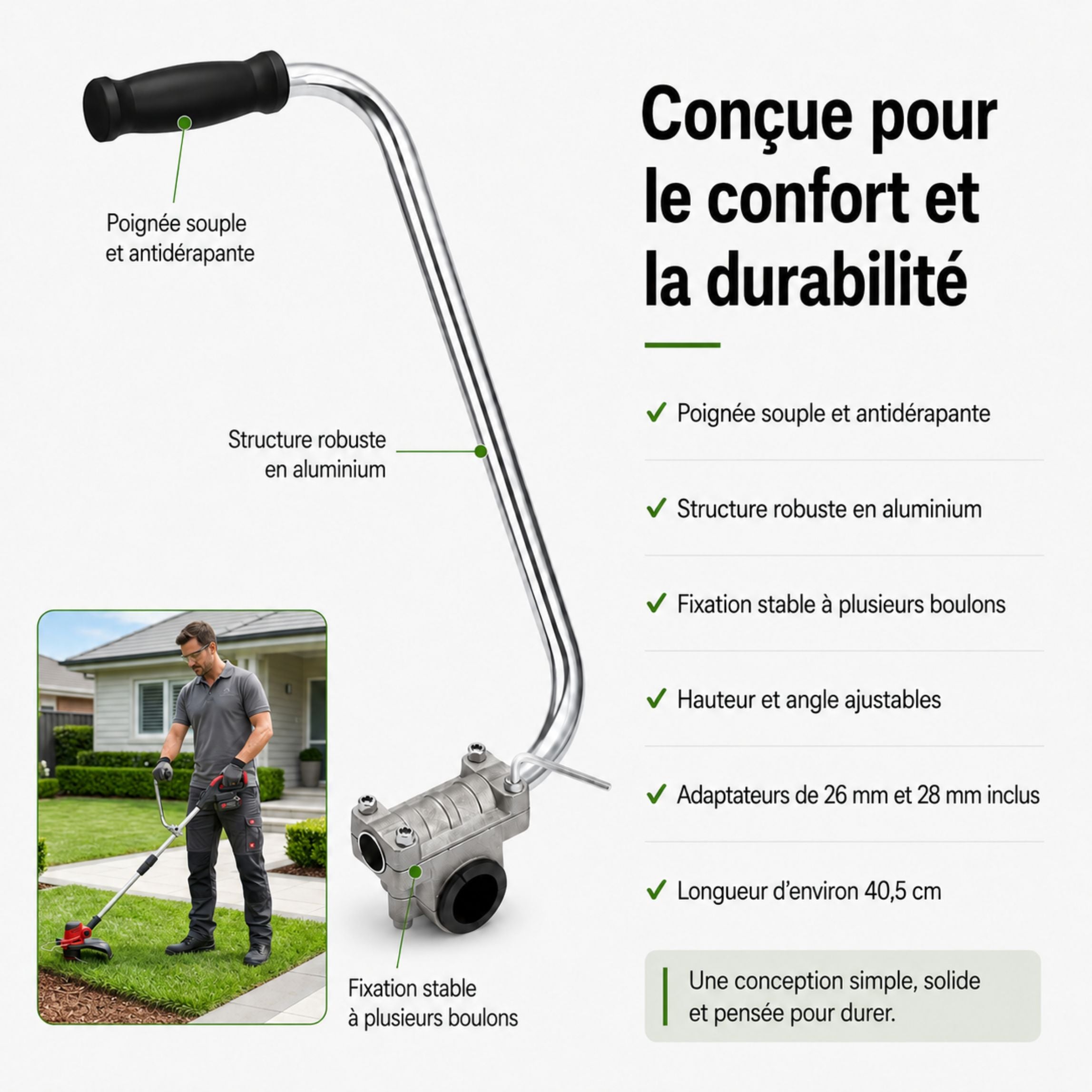 Athon™ – Poignée universelle, confortable et ajustable pour coupe-bordure.