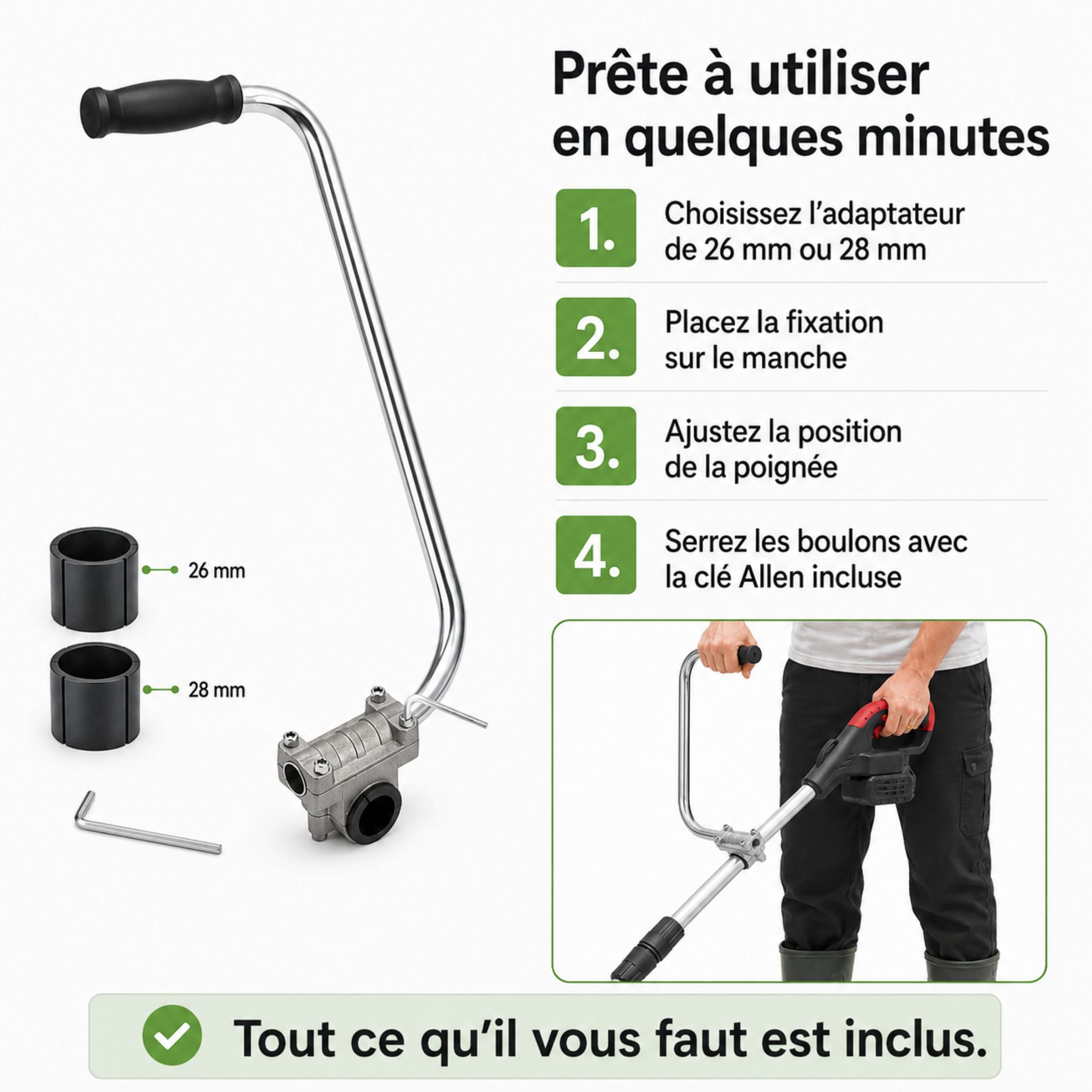 Athon™ – Poignée universelle, confortable et ajustable pour coupe-bordure.
