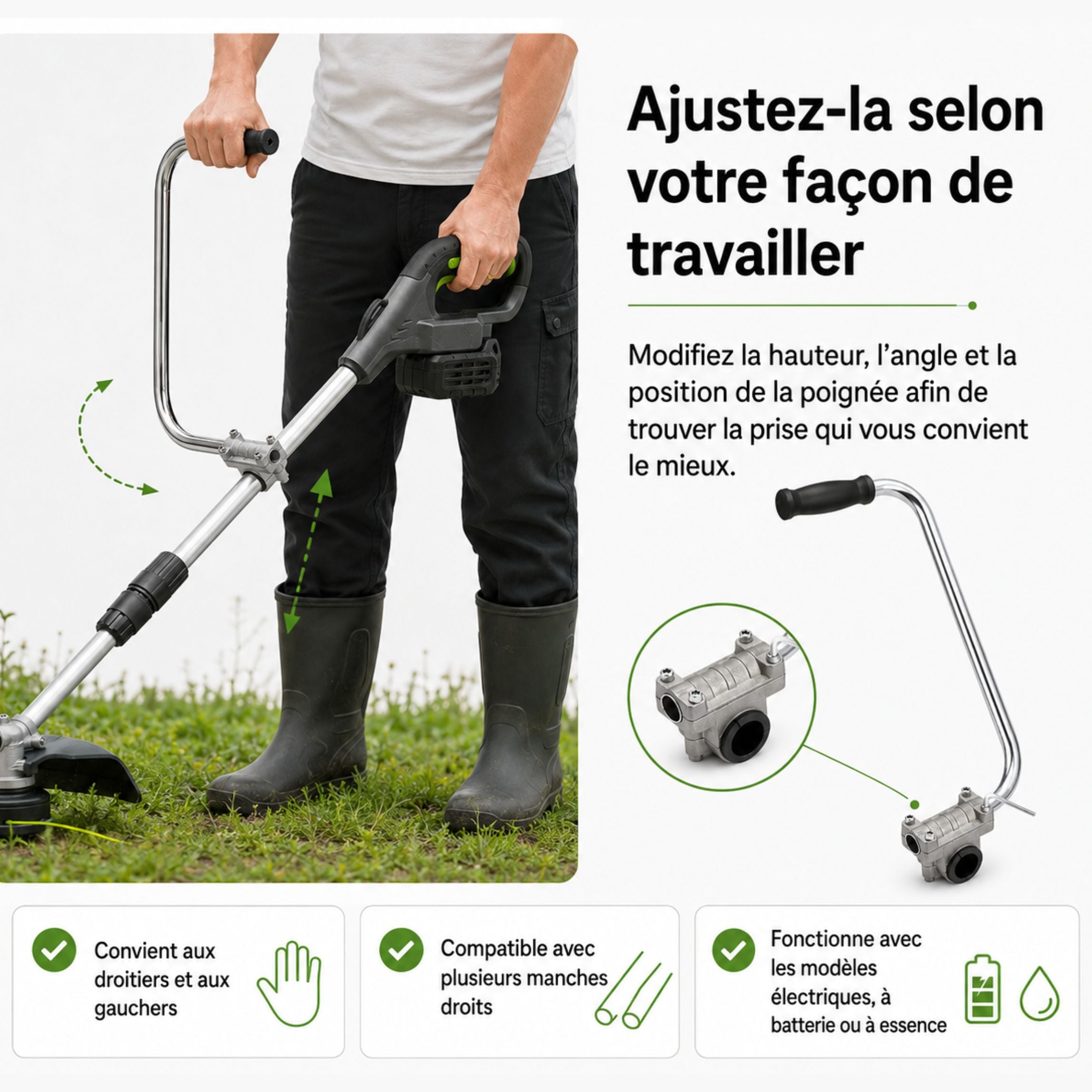 Athon™ – Poignée universelle, confortable et ajustable pour coupe-bordure.