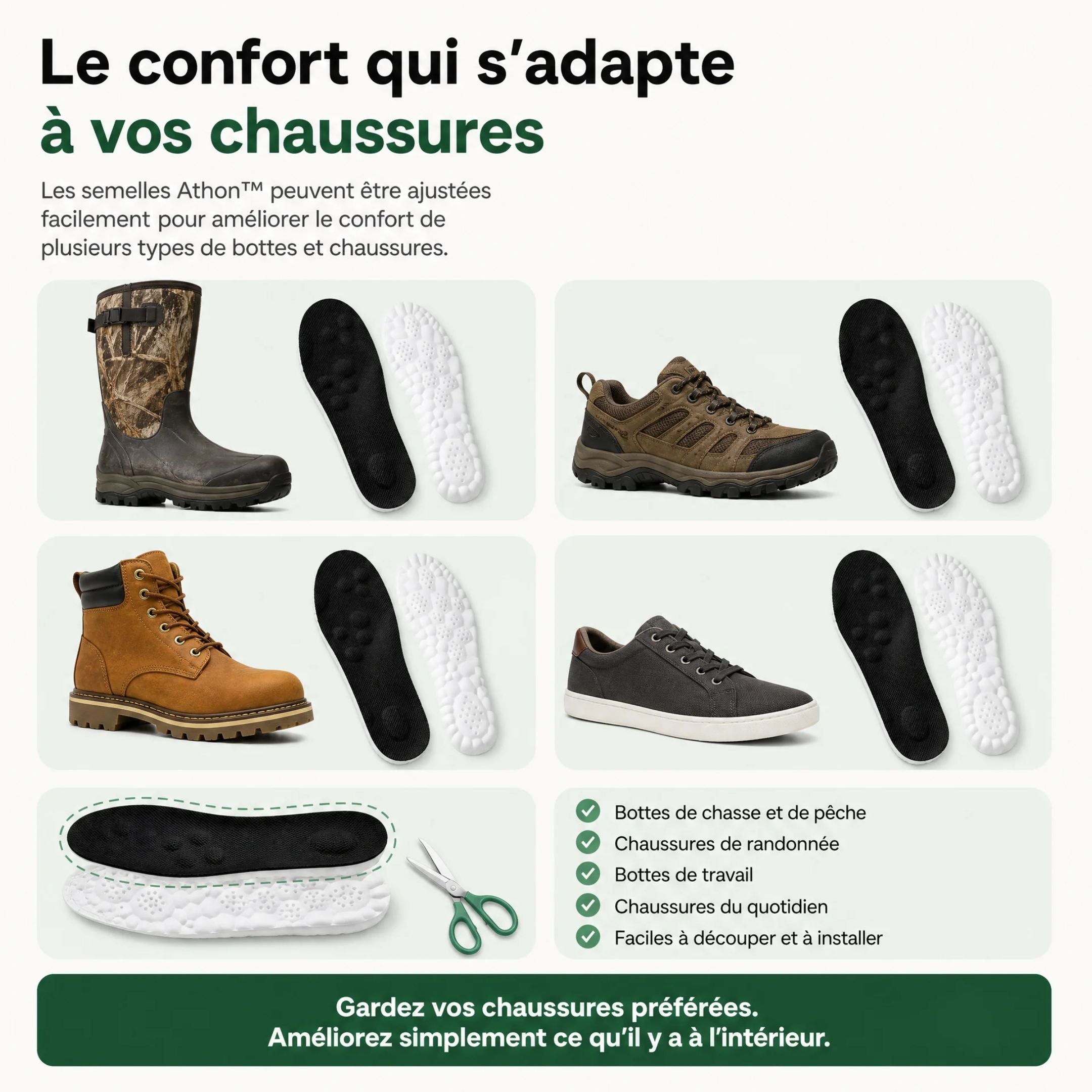 Athon™ – Semelles massantes pour chasse, pêche et randonnée