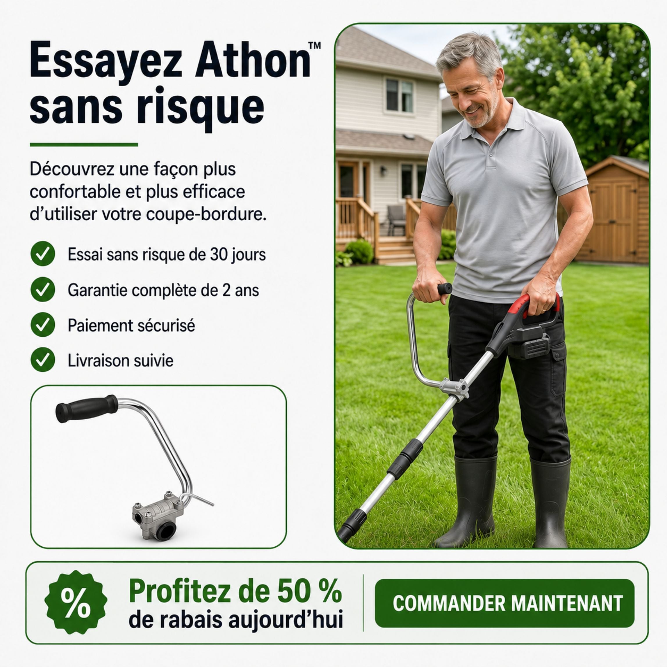 Athon™ – Poignée universelle, confortable et ajustable pour coupe-bordure.